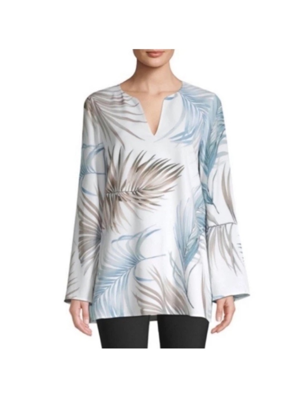 NWT LAFAYETTE 148 Wilmer Long-Sleeve Posh Palm Printed Drape Blouse Women's L